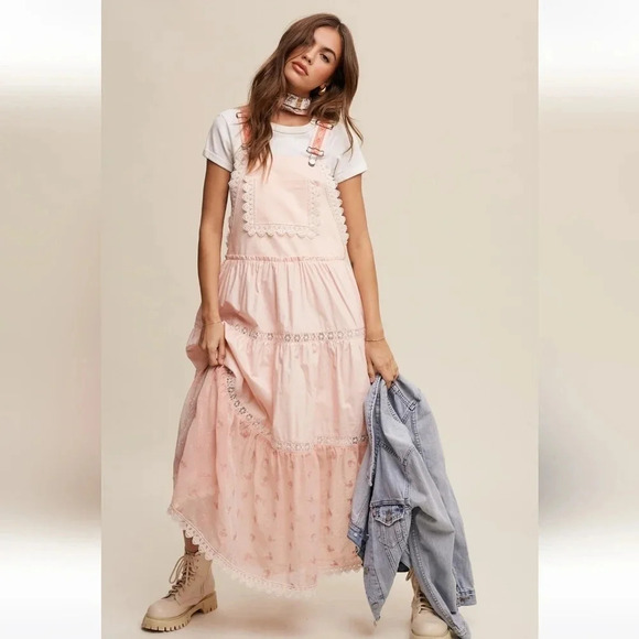 New! Embroidered Skirtall Overall Jumper Midi Dress - Picture 2 of 5